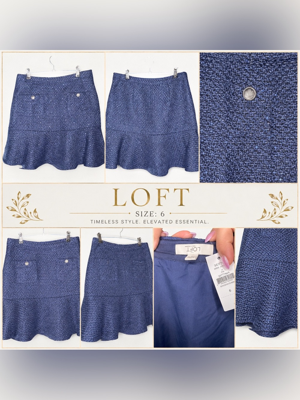 NWT LOFT navy tweed skirt in Size 6